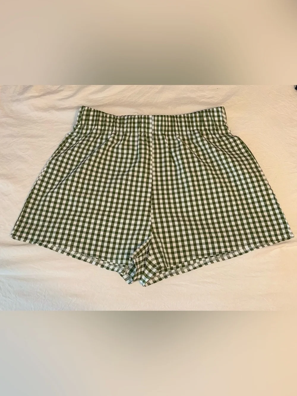 Green and White Checkered High Waisted Shorts